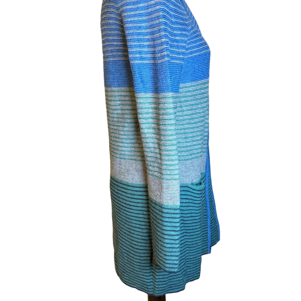 Talbots Pure Merino Wool Blue Striped Open Front Cardigan XS - Picture 4 of 5